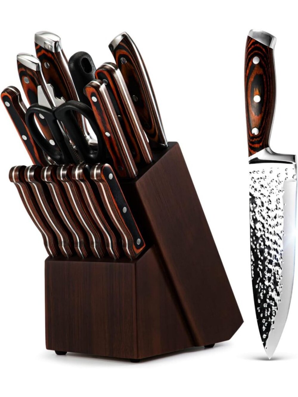 15 Pieces Kitchen Knife Set with Block and Sharpener